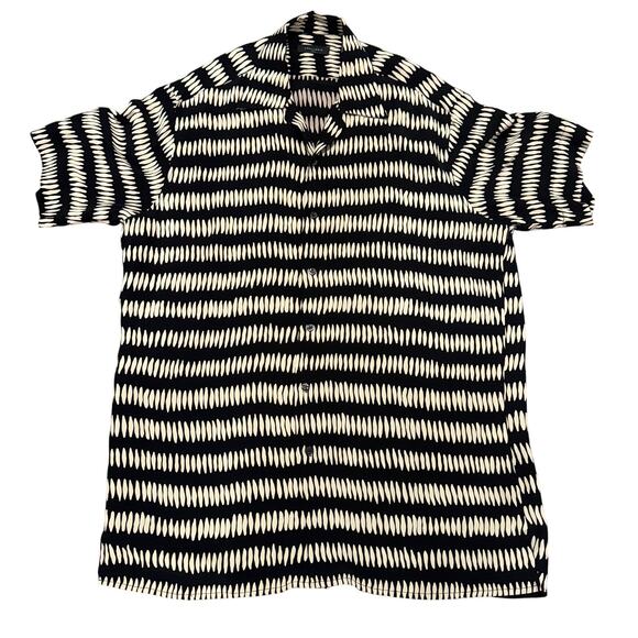 Equilibrio Italia Black Cream Men Short Sleeve Button Down Shirt Large Retro - Picture 1 of 7